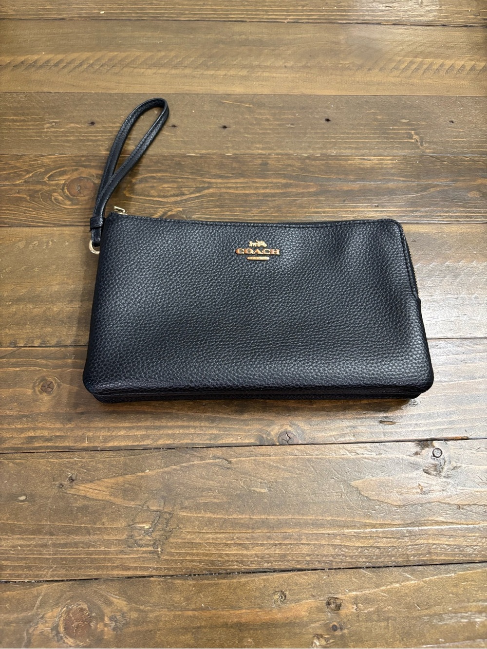 Coach Black Pebbled Leather Double Wristlet